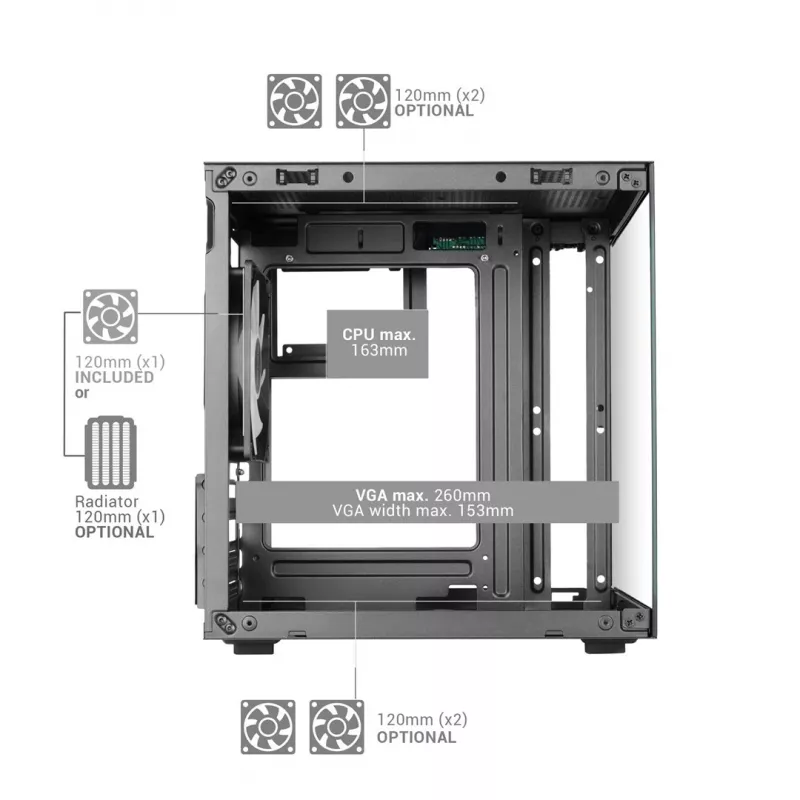 TACENS MARS MC-CUBE case Micro-ATX, nero, vetro temperato, ARGB, USB-C