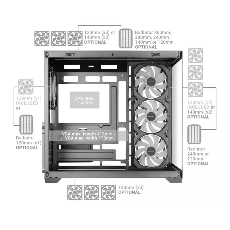TACENS MARS MC-V5 case ATX Mid-Tower 4xARGB USB-C con vetro temperato