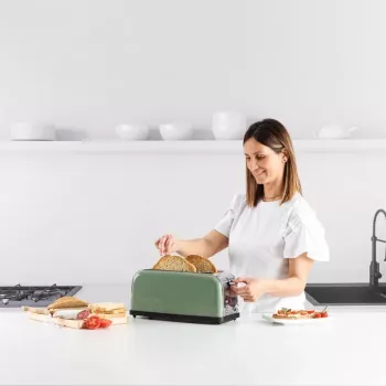 Taurus Vintage tostapane verde oliva, 1500 W, 2 fessure lunghe, 7 livelli di doratura, scongelamento, riscaldamento, acciaio inox