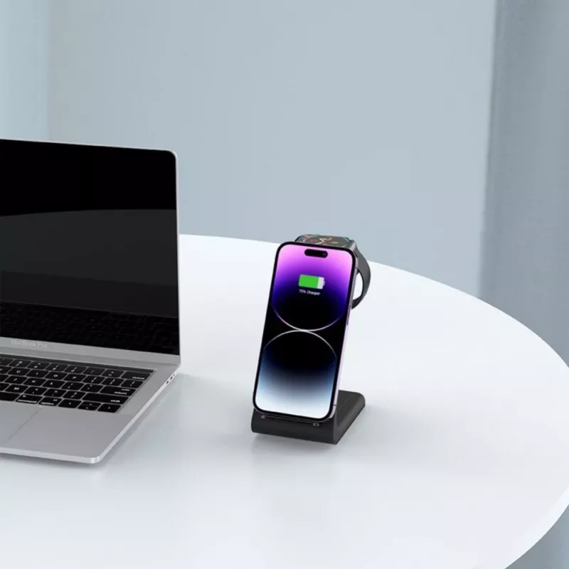 Tech-Protect A8 supporto di ricarica wireless 3-in-1 10W per smartphone, cuffie, smartwatch - nero
