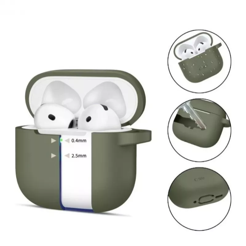 Tech-Protect Custodia in silicone con gancio per Apple AirPods 4 verde oliva