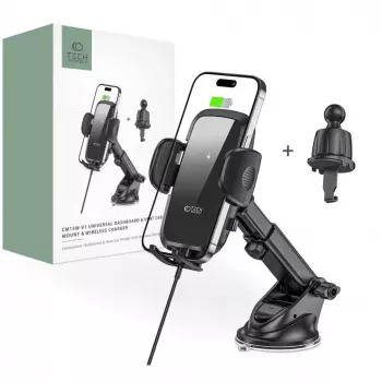 Tech-Protect CM15W-V1 supporto universale per auto con caricabatterie Qi 15W per cruscotto e bocchette - nero