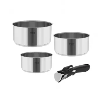 TEESA COOK EXPERT SINGLE HAND set pentole con manico rimovibile, 7 pezzi, Ø20/24 cm, antiaderente, induzione, nero