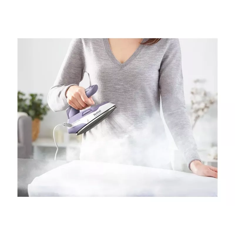 Tefal First Class DB1612E0 ferro da stiro da viaggio - 1100 W, piastra in acciaio inox, doppia tensione, serbatoio 70 ml, bianco/blu