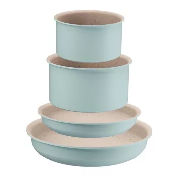 Tefal Ingenio Eucalyptus set pentole 5 pezzi con manici rimovibili, rivestimento antiaderente al titanio, adatto all'induzione, nero/grigio