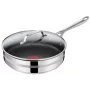 TEFAL Jamie Oliver padella in acciaio inox Premium 28 cm con rivestimento antiaderente al titanio e coperchio in vetro