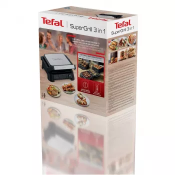 Tefal SuperGrill 3-in-1 GC510DE0 grill a contatto, 2000 W, argento/nero
