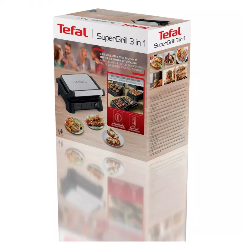 Tefal SuperGrill 3-in-1 GC510DE0 grill a contatto, 2000 W, argento/nero