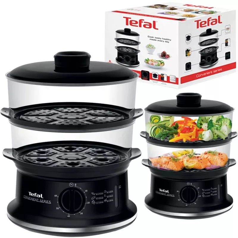 Tefal Convenient VC140135 Vaporiera, 2 cestelli, 6 L, 900 W, Nero