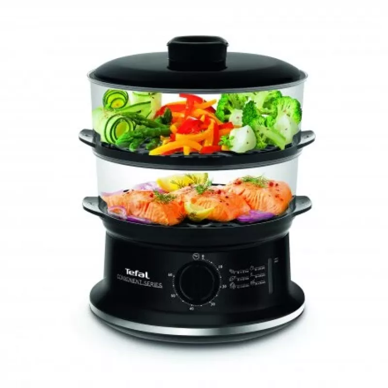 Tefal Convenient VC140135 Vaporiera, 2 cestelli, 6 L, 900 W, Nero