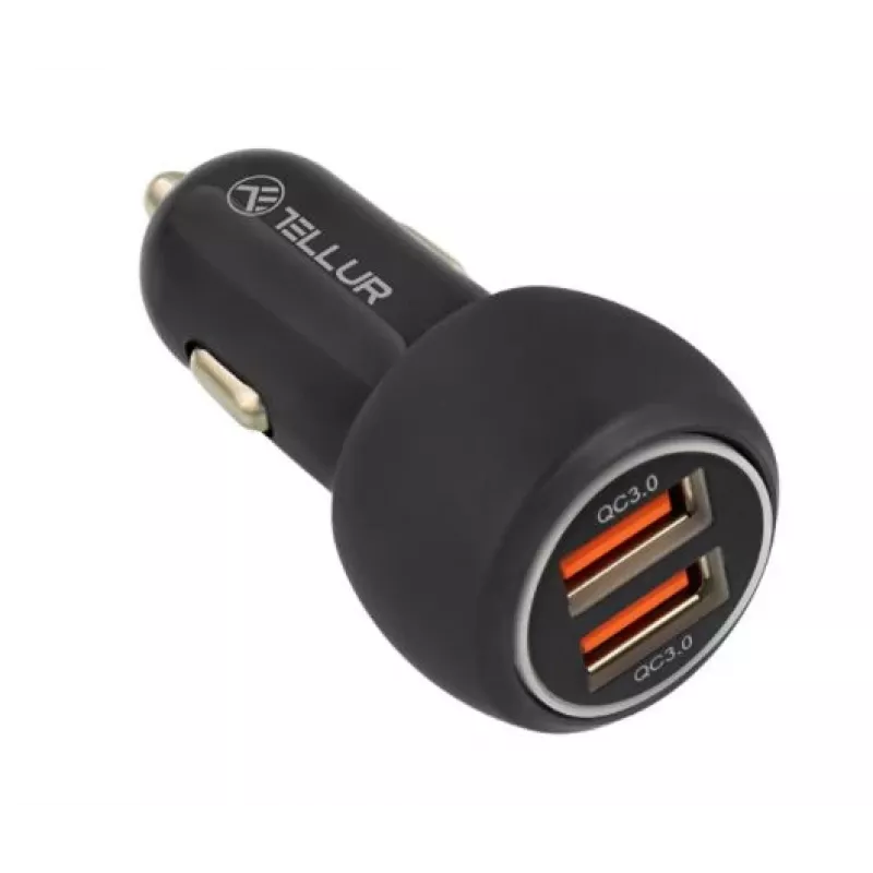 Tellur caricabatterie da auto dual USB con QC 3.0, 6A nero