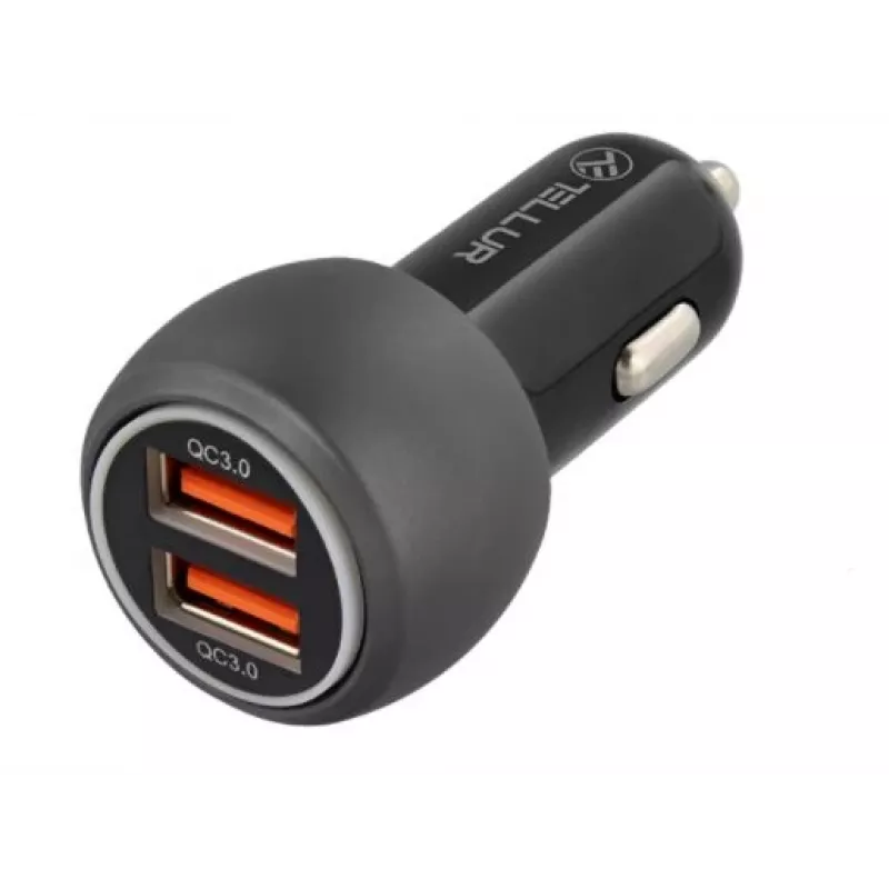 Tellur caricabatterie da auto dual USB con QC 3.0, 6A nero