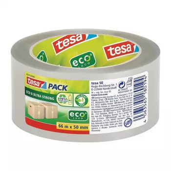 Tesa 58297-00000-01 Nastro da imballaggio in PVC trasparente, 66 m x 50 mm, adesivo in gomma naturale, resistenza alla trazione 60 N, 1 rotolo