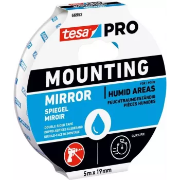 tesa Montage PRO specchi 66952-00001-00 nastro adesivo in schiuma acrilica double-sided, bianco, 5 m x 19 mm, per specchi e oggetti piani, tiene fino a 10 kg per 10 cm