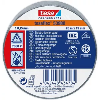 tesa Professional 53988-00031-00 nastro isolante elettrico, blu, 20 m x 19 mm, PVC, ignifugo