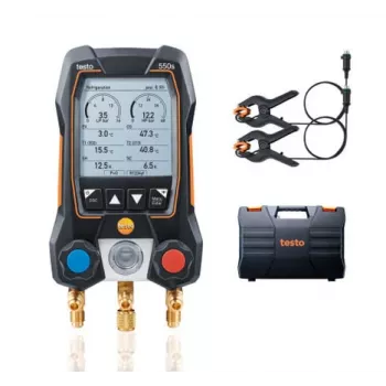 testo 550s set strumento manifold digitale con Bluetooth e 2 sonde di temperatura a pinza wireless (0564 5501)