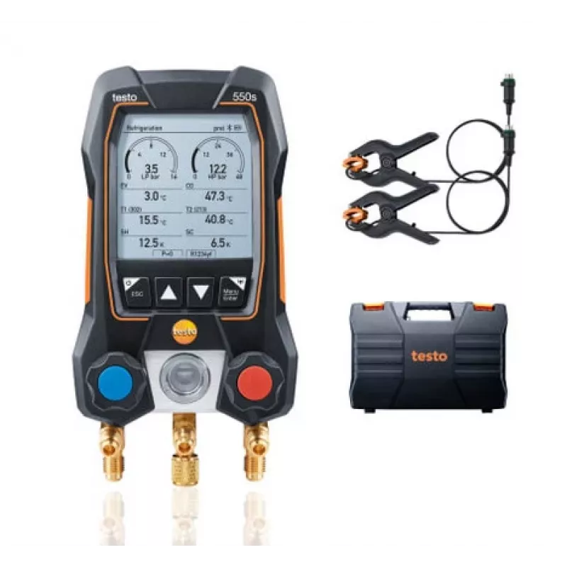 testo 550s set strumento manifold digitale con Bluetooth e 2 sonde di temperatura a pinza wireless (0564 5501)