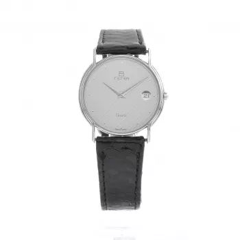 TETRA Orologio da donna T-008 30mm Quadrante argento Cinturino in pelle nera Quarzo