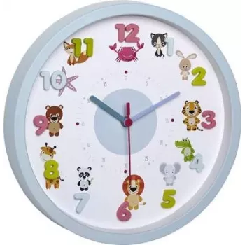 TFA 60.3051.14 Little Animal Orologio da parete per bambini - azzurro - 30,9 cm - quarzo - analogico - Silent Sweep