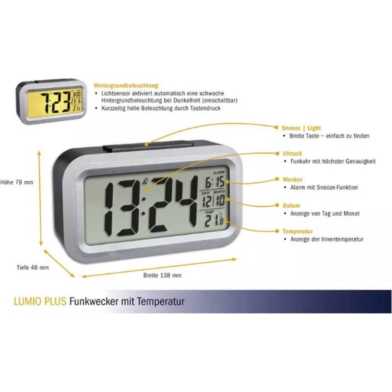 TFA Dostmann Lumio Plus radiosveglia nero/argento