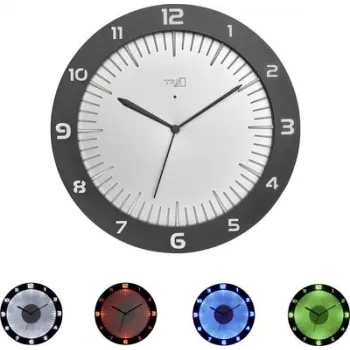 TFA LUMOCLOCK Orologio da parete radiocontrollato con illuminazione colorata, LCD digitale, 7 colori, temperatura interna, sveglia, funzione snooze, 12/24H, DCF-77