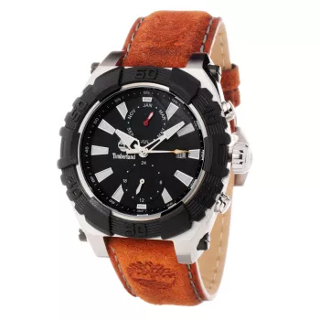 Timberland Orologio uomo TBL1331JS-02C 45mm Acciaio inox Quarzo analogico Quadrante nero Cinturino in pelle marrone