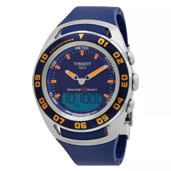 TISSOT T-Touch II Orologio uomo T056420270410 - 45mm cassa in titanio, cinturino in caucciù blu, cronografo Swiss-Quartz con altimetro, barometro, bussola, termometro