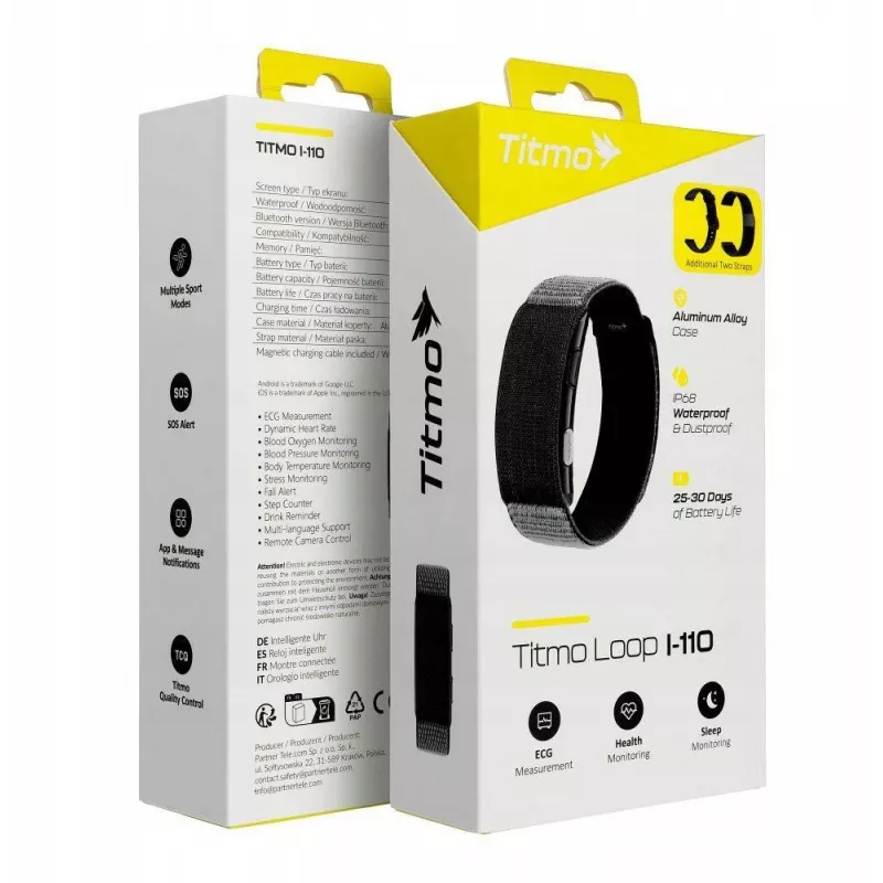 Titmo Loop I-110 Smartband nero con ECG, HRV, pressione sanguigna, SpO2, IP68