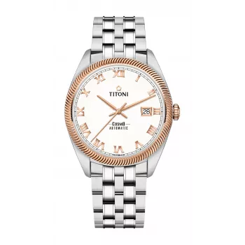 TITONI Airmaster orologio da uomo svizzero automatico 878SRG-657 41mm oro rosa PVD acciaio inox pelle marrone