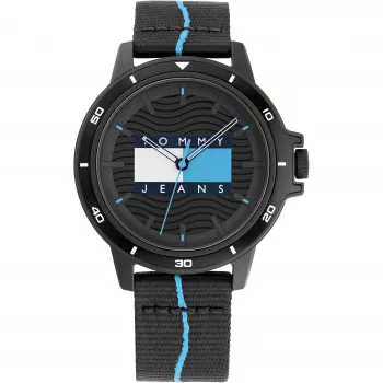 Tommy Hilfiger Uomo Orologio al quarzo analogico 1791999 45 mm Quadrante blu Pelle marrone