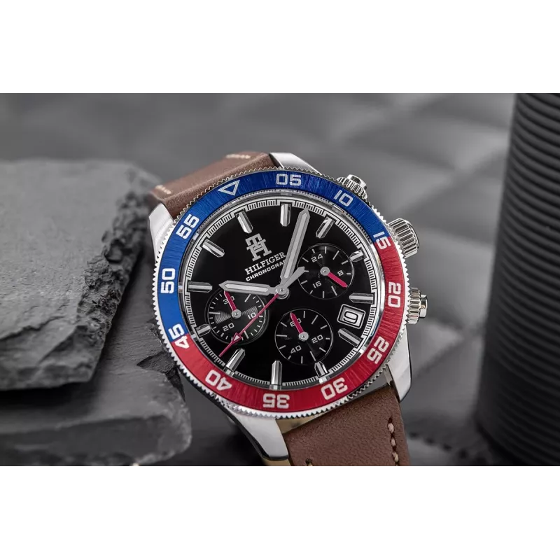Tommy Hilfiger Orologio da uomo Damon al quarzo 1792166 40mm quadrante blu pelle marrone