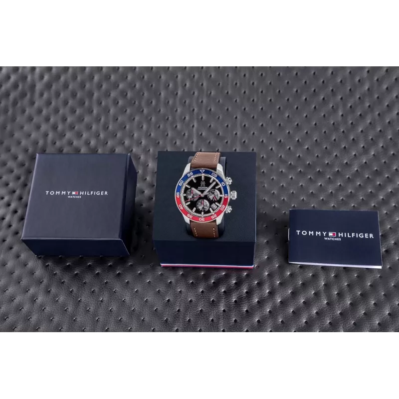 Tommy Hilfiger Orologio da uomo Damon al quarzo 1792166 40mm quadrante blu pelle marrone
