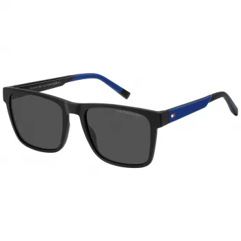 TOMMY HILFIGER TH-2144-S-D51 Occhiali da sole uomo rettangolari - Montatura in acetato nera, lenti in policarbonato grigie 55/19/145 mm