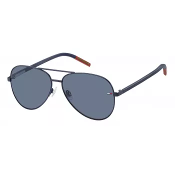 Tommy Hilfiger TJ-0008-S-FLL Occhiali da sole rettangolari unisex - montatura in acetato nera, lenti in policarbonato grigie, protezione UV400