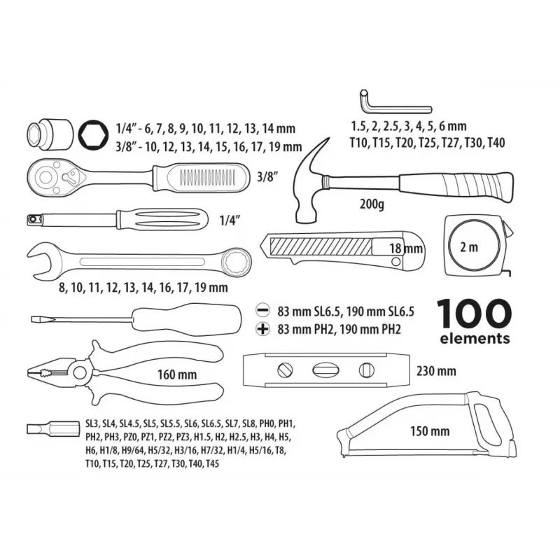 Top Tools set da 100 pezzi di chiavi a bussola e utensili con attacco 1/4