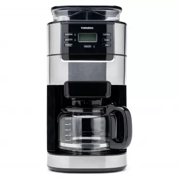 Macchina per caffè filtro Tornado TCM1025A-GS con macinacaffè, 1,25 l, 1000 W, acciaio inox/nero