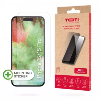 TOTI Tempered Glass 2D Screen Protector Full Cover per iPhone 15/15 Pro trasparente