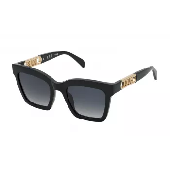 TOUS Occhiali da sole da donna STOB91-520700 Montatura nera in acetato squadrata lenti in policarbonato grigie UV400 52/22/140 mm