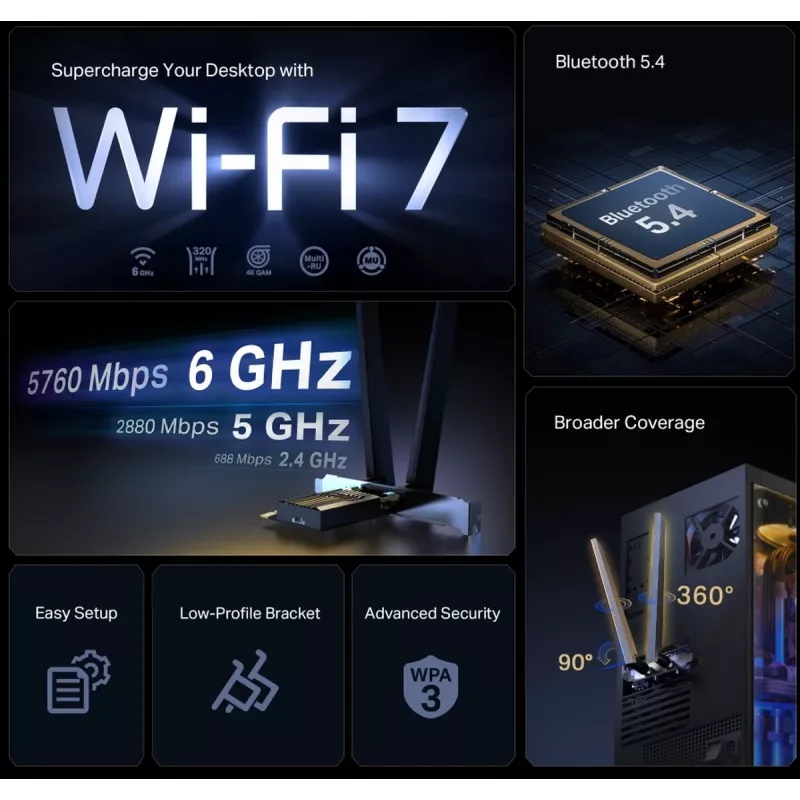TP-LINK Archer TBE552E BE9300 adattatore PCIe Wi-Fi 7 Bluetooth