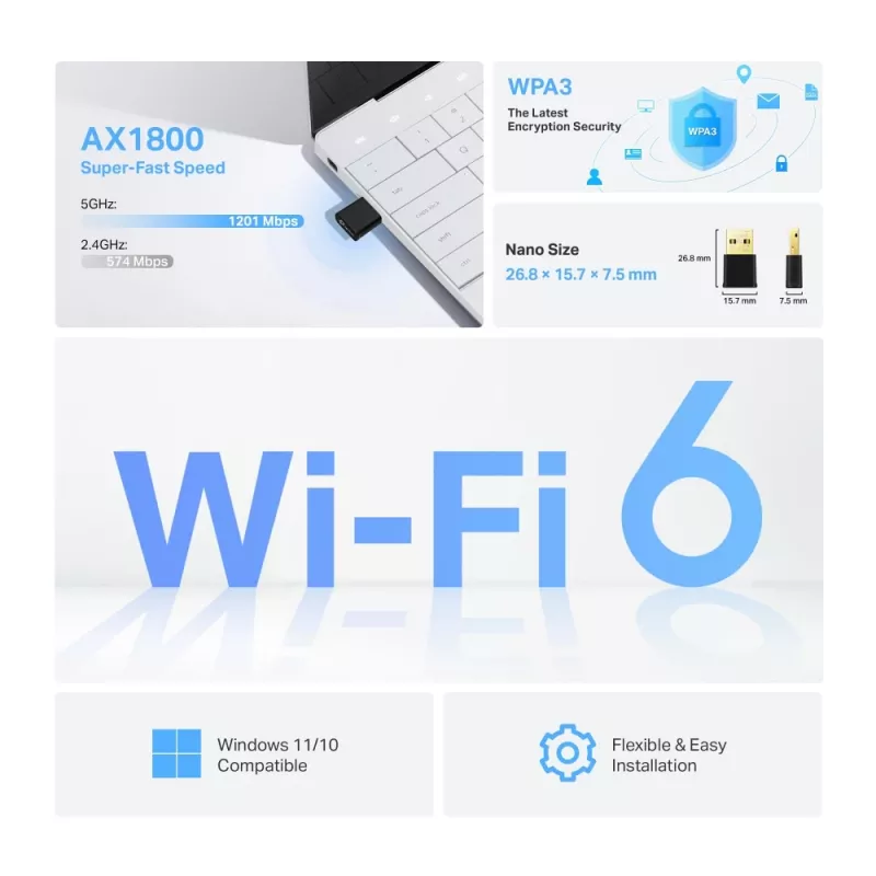 TP-LINK Archer TX1800U Nano Adattatore USB AX1800 Dual Band Wi-Fi 6, 1.8 Gbps