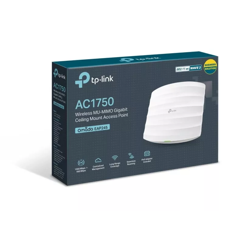 TP-Link EAP245 AC1750 access point wireless dual band Gigabit da soffitto, PoE, bianco