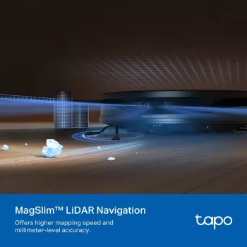 TP-Link Tapo RV20 Max Plus robot aspirapolvere e lavapavimenti con stazione di aspirazione, navigazione LiDAR, aspirazione 4200 Pa, batteria 2600 mAh, Wi-Fi, Alexa e Google Assistant