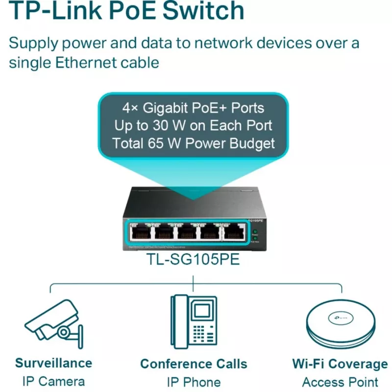 TP-Link TL-SG105PE switch Easy Smart Gigabit con 4 porte PoE+