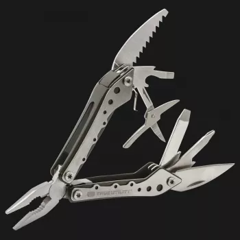 True Utility Minimulti multitool da tasca 10-in-1 con pinza, lama, sega, cacciaviti, apribottiglie, anello portachiavi, argento