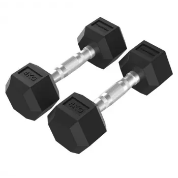 Manubri esagonali in gomma Tunturi Platinum 4 kg coppia - nero/argento