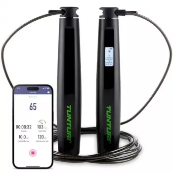 Tunturi corda per saltare smart con display LCD e connettività app, regolabile 2,95 m, nero