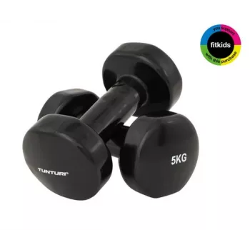 Tunturi manubri in vinile 5,0 kg (set da 2) nero - anima in ghisa, impugnatura ergonomica antiscivolo