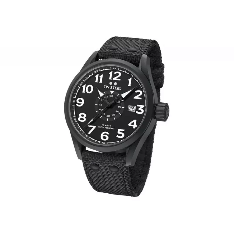 TW STEEL VS41-Volante Orologio uomo al quarzo 45mm quadrante nero cinturino in pelle