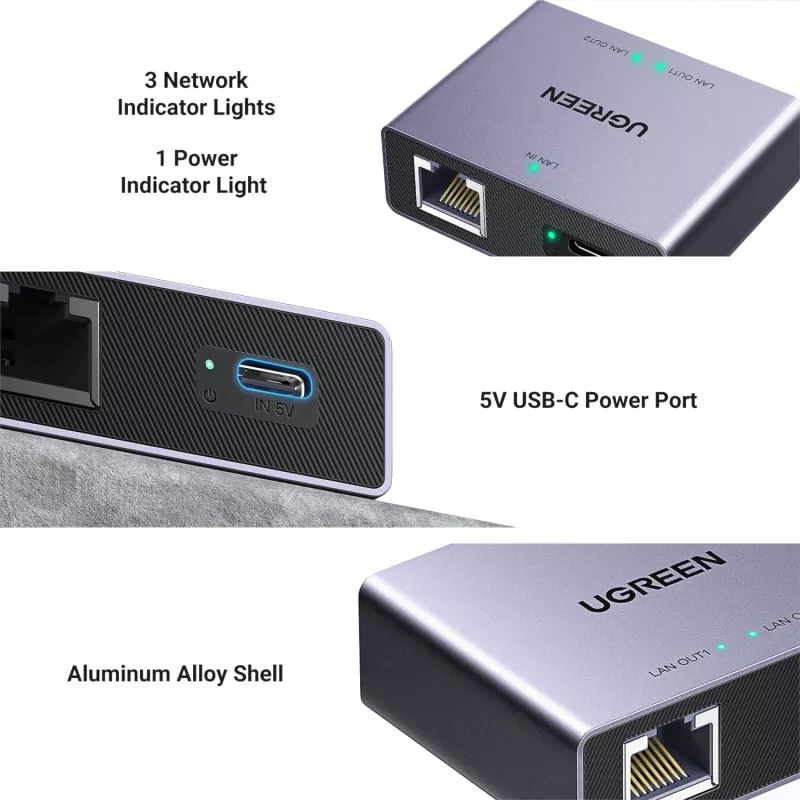 UGREEN NW301 Splitter Gigabit Ethernet 1-to-2, 1000 Mbps, RJ45