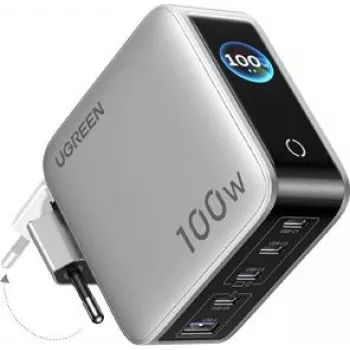 UGREEN 100W GaN Tech Nexode Pro caricabatterie da parete 5-in-1 con display smart e controllo touch, 4x USB-C e 1x USB-A, grigio 65620